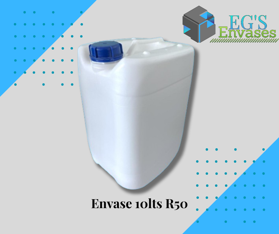 Envase de 10 litros Color Blanco, tipo porron Tapa R50 mm bolsa con 8 pzs