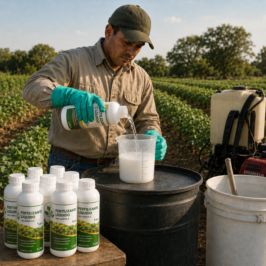 Agricultor usando envase Misil 1L